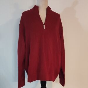 Land's End Sweater mens  Womens  1/2 Zip Stand Collar  red pullover  size XL